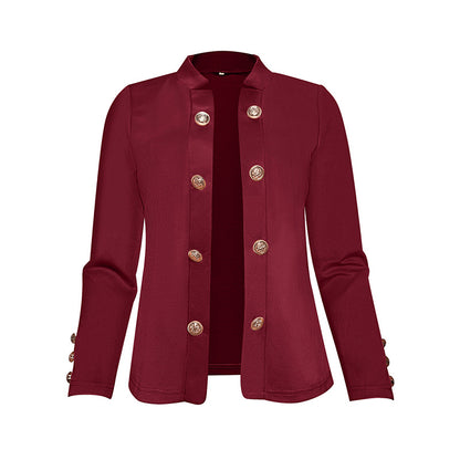 Plus Size Women's Solid Color Double Breasted Long Sleeve Top - Button Cuff Casual & Office Wear - Vanturea
