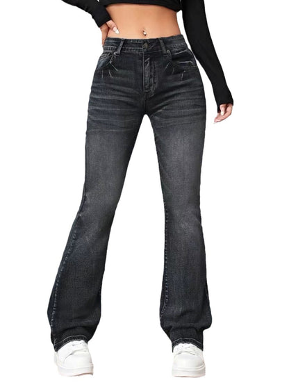 Denim High Waist Loose And Slimming Bootcut Trousers - Vanturea